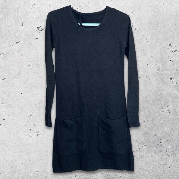 French Connection Sweater Dress Ribbed Knit Fabric Functional Pockets Black W XS - Picture 1 of 8